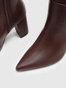 CUCCOO BIZCHIC Women's Classic Chunky Heel Side Zipper Boots, Pointed Toe Coffee Brown High Heel Knee-High Boots, Suitable For Date And Commute - Brown - View 5