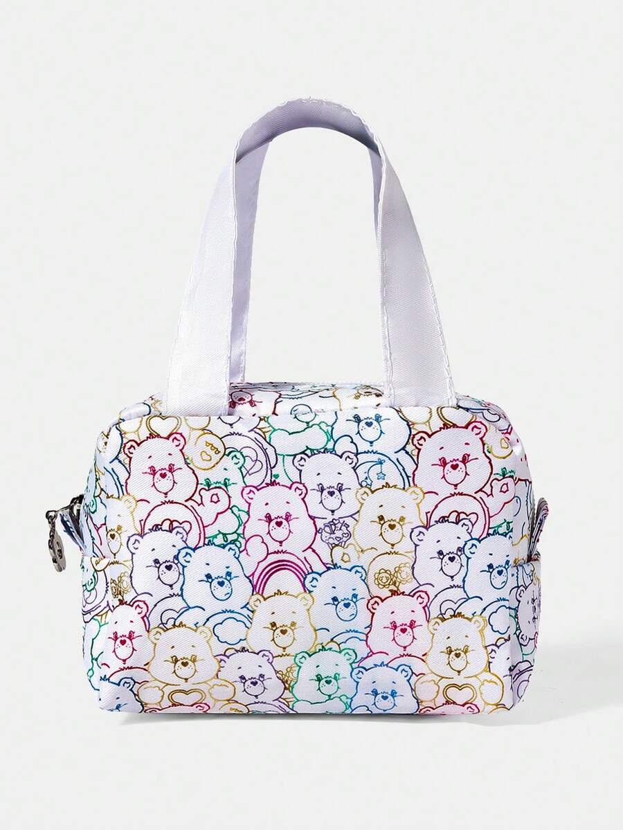 SHEIN X Care Bears 1個卡通圖案化妝包,便攜拉鍊化妝收納袋,多功能收納包,輕便旅行包 - 多色-彩色線條 - 查看 1