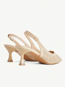 CUCCOO CHICEST Ladies, Embroidered Back Strap Adjustable Buckle Elegant Banquet Low Vamp Closed Toe Elegant Stiletto Pointed Sandals - Apricot - View 5