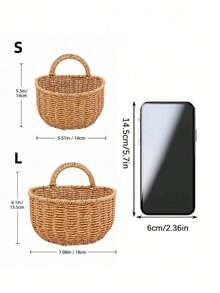 Cirelle 1 Waterproof Rattan-Weave Storage Basket – Wall-Mounted Garlic & Onion Holder For Kitchen, Bathroom Organizer, Decorative Hanging Shelf, Modern Home Organization Accessory - Beige - View 4