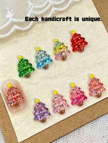 20PCS Icy Colorful Sequin Christmas Tree Nail Art Resin Charms Random Style For DIY Press On Nails Decoration Holiday Nail Accessory Gift - Multicolor - View 4