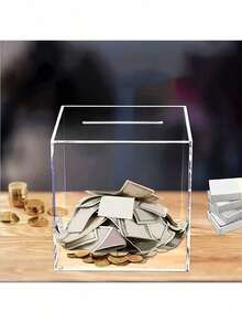 1PC, Acrylic Coin Piggy Bank - Transparent, Secure Locking Mechanism, Countertop Storage Box, Lightweight, No Need For Power, Perfect For Valentine's Day, Thanksgiving, And Homecoming - Multicolor - View 2