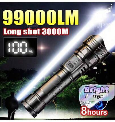 Strong LED Flashlight, Ultra Bright Tactical Light, Emergency Spotlight, Long-Range Zoom Flashlight, Built-In Battery