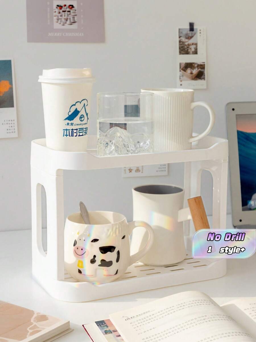 2 Tier Desktop Storage Rack No Drill Cosmetic Organizer Shelf For Bathroom Kitchen Home - Multicolor - View 1