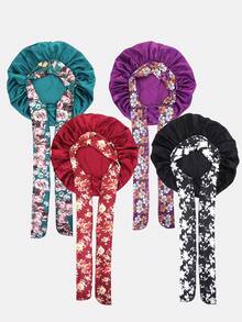 Dealstrict 4pcs Women's Solid Color Satin Sleep Caps With Drawstring, Silky Elastic Hair Protection Sleep Caps, Comfortable Sleep Caps, Suitable For Daily Use - B - View 2