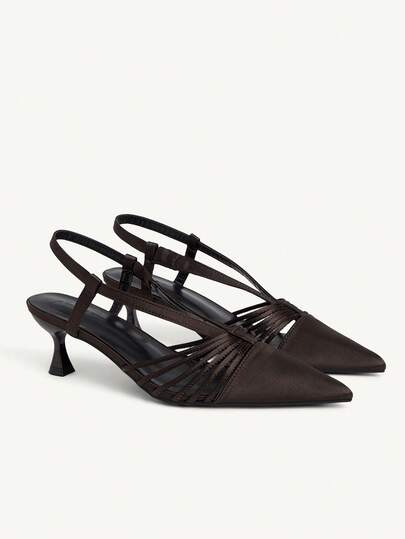 CUCCOO CHICEST Crossstrap Pointed Wine Glass And Casual Commute Brown Satin Women's High Heels Shoes Date Afternoon Tea