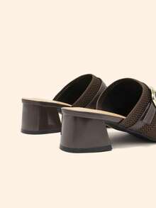 CUCCOO BASICS Women's Spring And Summer New Square Buckle Strip With Pointed Toe Thick Heel Dark Coffee Knitted Women's High-Heeled Shoes Comfortable Commute - dark coffee - View 5