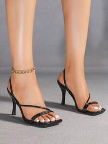 Alvarani Size Is Too Small, Women's Black Square Toe Thin Heel High Heel Sandals Open Toe, Daily Simple, Comfortable And Generous Elegant Women's High Heel - Black - View 4