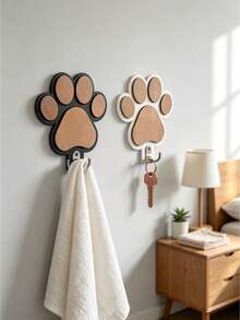 1pc Handcrafted Wooden Paw Print Wall Hooks Rustic Towel Coat Hat Key Rack For Bathroom Entryway Kitchen Durable Sturdy Mount Storage Organizer Home Decor Christmas Stocking Fillers Holiday Gift Idea Must Haves - Multicolor - View 3