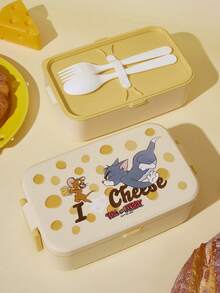 TOM & JERRY X Joivida Cartoon Print Lunch Box, Portable Leak Proof Bento Box, Food Storage Container For School Office Picnic, Remove Lid When Microwaving - Yellow - View 1