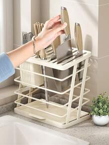 1 cái giá đựng dao lớn đặt trên bàn bếp, kệ lưu trữ đa năng kèm khay thoát nước, tích hợp giá đựng dụng cụ và đũa - Nhiều màu - Xem 4