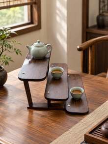 Tea Table Shelf Tea Room Table Cup Storage Rack New Chinese Small Tea Table Tea Set Display Rack - Walnut - View 5