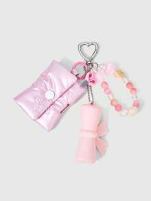 ROMWE Kawaii Pink Earphone Bag, Lipstick Storage, Beaded Bag, Pendant. - Pink - View 1