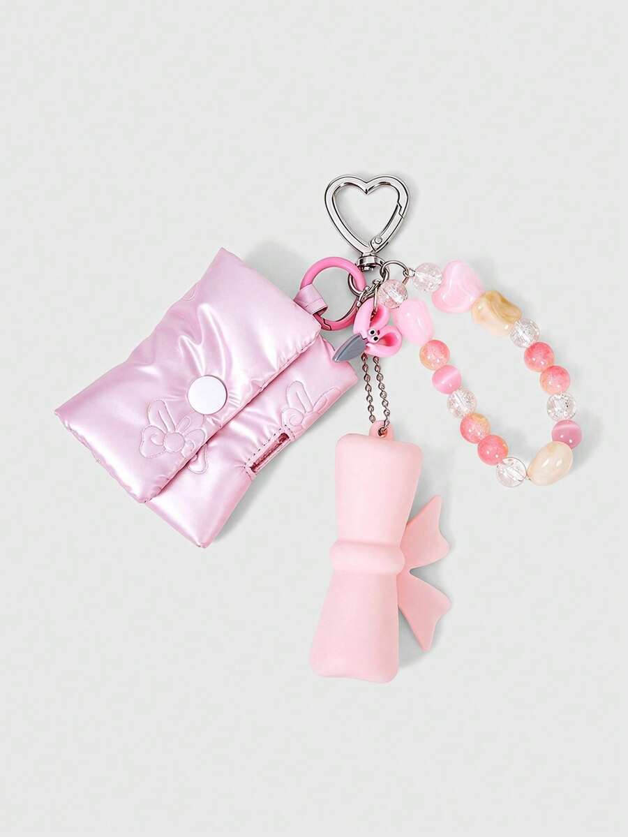 ROMWE Kawaii Pink Earphone Bag, Lipstick Storage, Beaded Bag, Pendant. - Pink - View 1