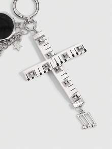 ROMWE Millennium Retro Punk Style Black And White Hit Silver Music Elements Splicing Combination Rivet Piano Cross Note Pentagram Personality Decoration Bag - White - View 5