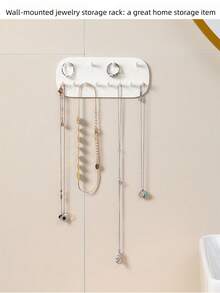 1PC Wall Mounted Jewelry Organizer Hooks No Drill Adhesive Ring Earring Necklace Hanger Residue Free Storage Rack For Women Home Bedroom Closet Decor - White - View 2