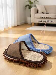 1pair Removable And Washable Linen Mop Slippers, Unisex Cleaning Slippers - multicolor - View 7