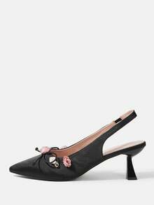 CUCCOO HITCHD Pointed Short Heel Elegant Flower Women's High Heel Shoes - Graphite Black - View 2