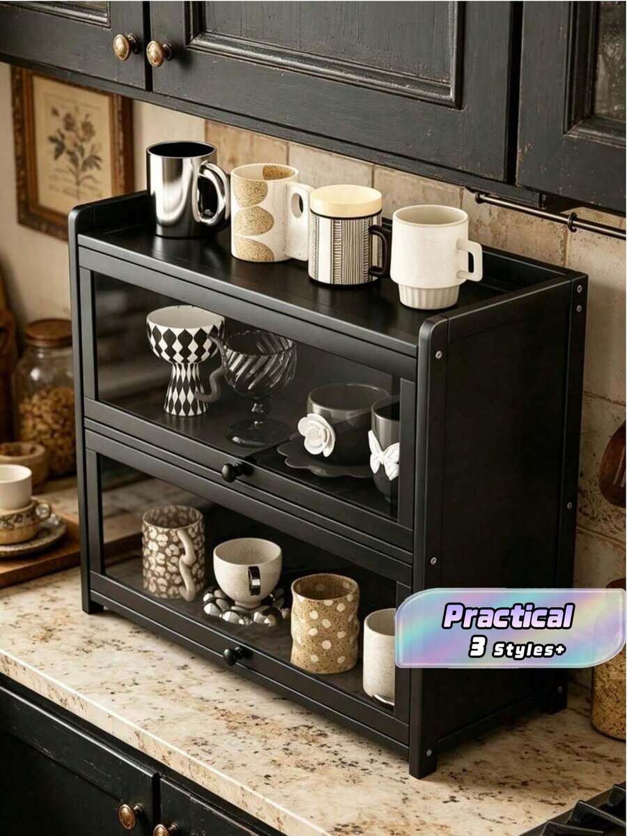 This New, Practical Desktop Storage Rack Features A Double/Triple-Layer Bamboo Bread Box With A Transparent Acrylic Window. It'S A Large-Capacity Kitchen Countertop Storage Rack With A Retro Country Style, Suitable For Storing Bread, Pastries. - Multicolor - View 1
