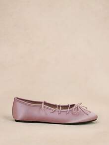 Rosivie Satin Cross Strap Bow Ballet Flat Shoes - Dusty Pink - View 1