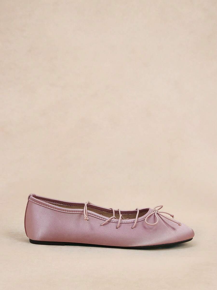 Rosivie Satin Cross Strap Bow Ballet Flat Shoes - Dusty Pink - View 1