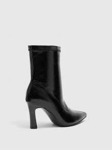 CUCCOO BIZCHIC Autumn And Winter Pointed Thick High-Heeled Elastic Sleeve Medium Boots - Black - View 3