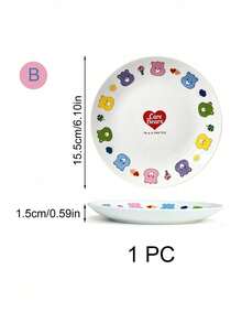 Care Bear X Joivida 1PC Ceramic Dinner Plates, Cute Gingham Check Cartoon Printed Round Porcelain Plates Set, Microwave Color Rim Tableware, Kawaii Decor Dessert Salad Plate Gift For Kids Girls Fans - Multicolor - View 9