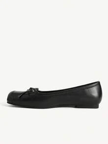 CUCCOO CHICEST Flat-Soled Shoes Are Simple, Square Toe Bows Are Comfortable With Slip-On. - Black - View 6