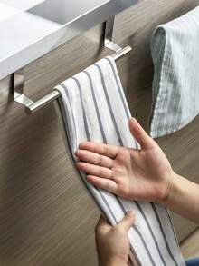 1Pc Rustproof Stainless Steel Towel Bar - No Drilling Wall Mounted, Modern Style, Perfect For Bathroom Door Or Cabinet Storage - Silver - View 3
