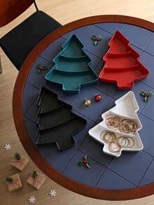 Joivida Christmas Tree Shaped Snack Tray, Divided Plastic Serving Platter, Compartment Dish, Multi‑Grid Snack Plate For Christmas Party, Tabletop Decor, Family Gathering, Holiday Snack Storage - multicolor - View 1