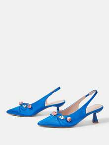 CUCCOO HITCHD Pointed Short Heel Elegant Flower Women's High Heel Shoes - dark blue - View 3