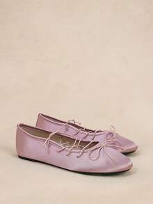 Rosivie Satin Cross Strap Bow Ballet Flat Shoes - Dusty Pink - View 2