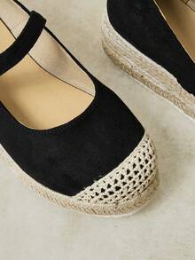 Styleloop Women's Slope Heel Platform Shoes Closed Toe Buckle Strap Back Hollow Woven Vacation Sandals Party Dress Shoes Fall Shoes - Black suede - View 12