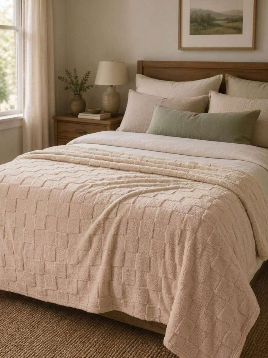 Cirelle Selimut Lembut Ultra Warna Kopi Motif Kotak-kotak - Selimut Flanel Bertekstur Kotak-kotak Mewah, Selimut Kotak-kotak Nyaman untuk Sofa & Tempat Tidur - cokelat - View 1