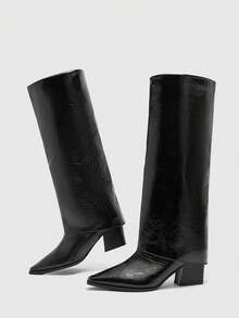 CUCCOO BIZCHIC Ladies Autumn And Winter New Simple Design Elegant Party Afternoon Tea Dating Festive Ladies Knee High Boots - Black - View 3
