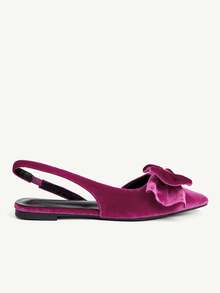 CUCCOO CHICEST Retro Suede Bow Closed Toe Back Strap Flat Shoes, Simple Low Vamp Versatile Daily Comfortable Commuting Shoes Gentle Style - Hot Pink - View 3