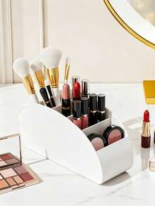 1PC Desktop Cosmetics Storage Box Multi Compartment Organizer For Office Stationery Pens Remote Control Makeup Brushes Eyebrow Pencils Holder Home Desk Tidy - White - View 4