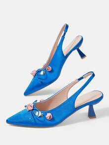 CUCCOO HITCHD Pointed Short Heel Elegant Flower Women's High Heel Shoes - dark blue - View 6