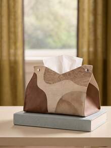 Cirelle 1pc Boho Abstract Print Tissue Box Cover,Geometric Wave Pattern Desktop Tissue Holder,Household Paper Storage Organizer For Living Room Bedroom Decor,Brown Beige Earth Tone Decor,Gift-Giving For Moving Into A New Home, A Unique Home Environment - Multicolor - View 3