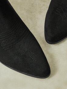 Styleloop 女款粗跟性感度假風西式靴 通勤刺繡尖頭中跟側拉鍊秋冬靴 美式短靴低筒靴 - 黑色2 - 查看 14