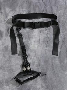 ROMWE Goth 2件組黑色織帶吊襪帶，單側彈性可調式可拆卸，骷髏裝飾暗黑風腿部束帶 - 黑色大骷髏頭織帶綁腿 - 查看 2