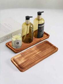 1PC Standard Size Walnut Wood Modern Minimalist Durable Natural Wood Grain Rectangular Bathroom Storage Tray Space Saving Non Slip Scratch Resistant Easy Clean Lotion Skincare Organizer For Washstand Vanity Home Decor Gift - Brown - View 5