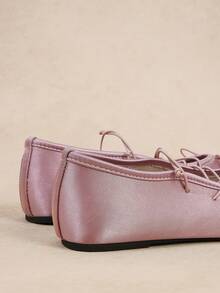 Rosivie Satin Cross Strap Bow Ballet Flat Shoes - Dusty Pink - View 4