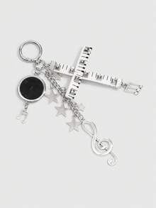 ROMWE Millennium Retro Punk Style Black And White Hit Silver Music Elements Splicing Combination Rivet Piano Cross Note Pentagram Personality Decoration Bag - White - View 3