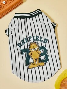 GARFIELD | PETSIN 1件裝可愛小貓綠色數字78字母印花寵物背心，黑白條紋，柔軟舒適透氣寵物衣服 - 彩色 - 查看 6
