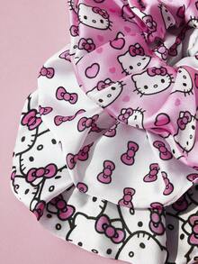HELLO KITTY AND FRIENDS | SHEIN 3 件装柔软缎面发圈，闪亮线圈发带，可爱蝴蝶结，猫咪，粉色设计，有弹性，不伤头发 - 彩色 - 查看 6