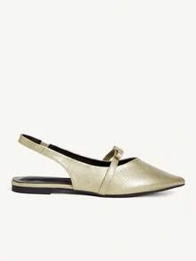 CUCCOO CHICEST Pointed Back Empty Thin Strap Flat-Soled Shoes, Diamond-Encrusted Small Square Buckle Commuting Versatile Rear Strap Women's Shoes - Gold - View 3