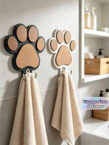 1pc Handcrafted Wooden Paw Print Wall Hooks Rustic Towel Coat Hat Key Rack For Bathroom Entryway Kitchen Durable Sturdy Mount Storage Organizer Home Decor Christmas Stocking Fillers Holiday Gift Idea Must Haves - Multicolor - View 1