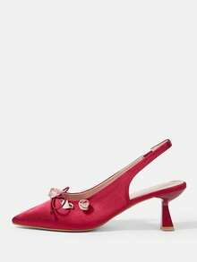 CUCCOO HITCHD Pointed Short Heel Elegant Flower Women's High Heel Shoes - dark red - View 2