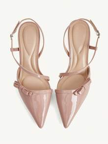 CUCCOO CHICEST Ladies, Glossy, Pointed, Comfortable, Empty Back, Thin Strap Bow Stiletto Strap Buckle With Commuter Elegant, Multi-Color, Closed Toe High Heels - apricot glossy - View 3